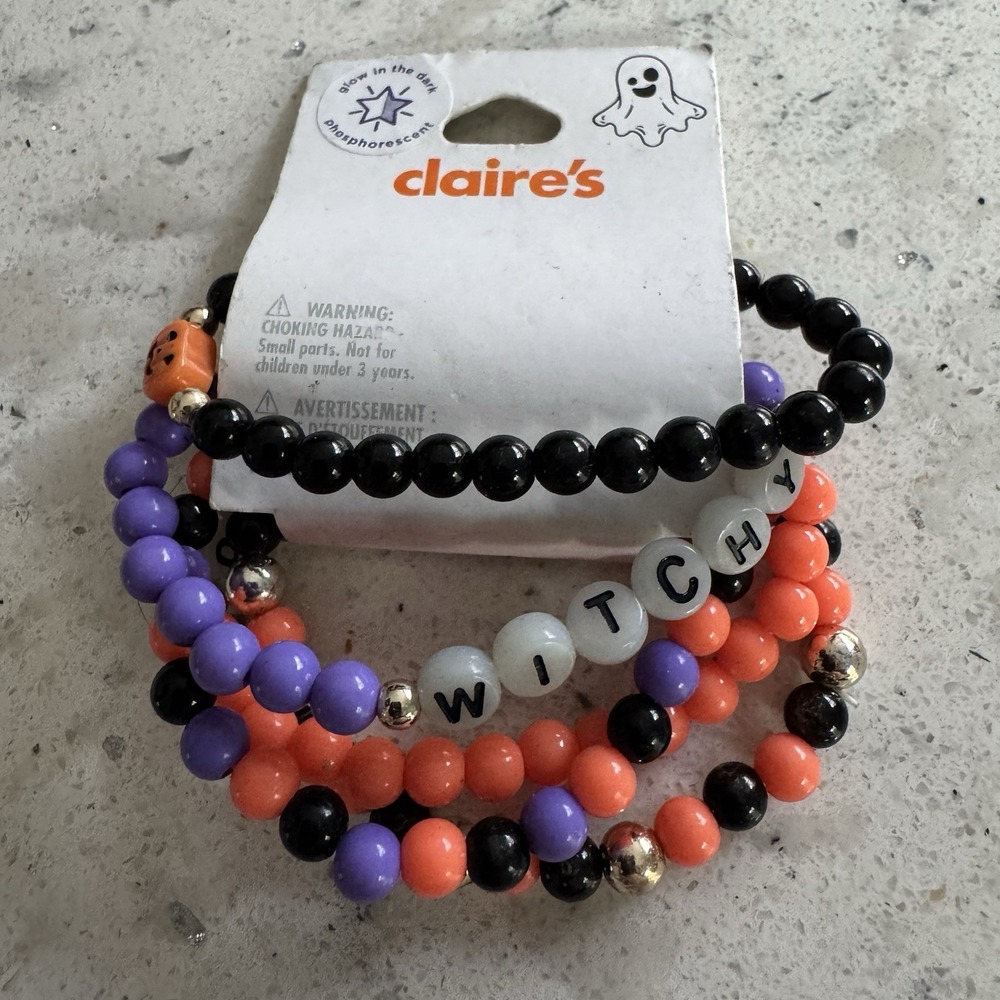 Claire's Halloween 5 Bracelet Set Orange Black Purple Witchy Boo Pumpkin Plastic - Picture 8 of 10